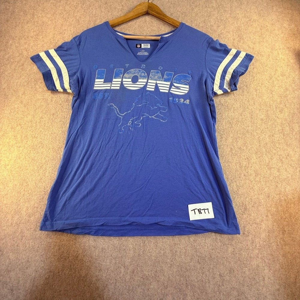 NFL‎ Team Apparel Detroit Lions Womens Blue V-Neck Graphic T-Shirt Large L